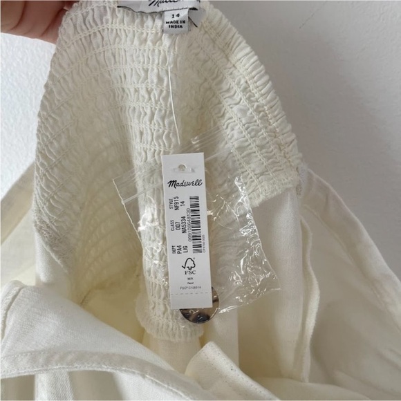 NWT Madewell Linen Blend White Puff Sleeve Mini Dress Size 14 - Picture 10 of 13